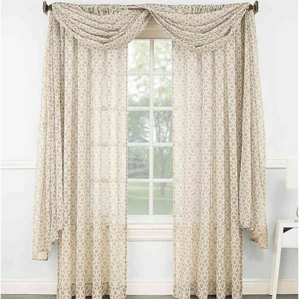 Wagner Rod Pocket 95” Curtain Panel Mink Tan White Geometric Trellis 1 Panel
